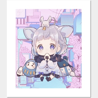 An Anime Girl with a Mouse on her Head Posters and Art